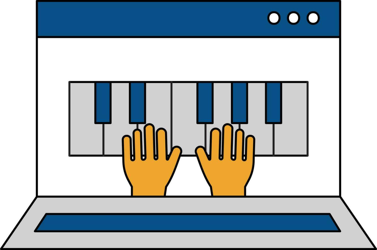 mano postura en piano en ordenador portátil pantalla vistoso icono. vector