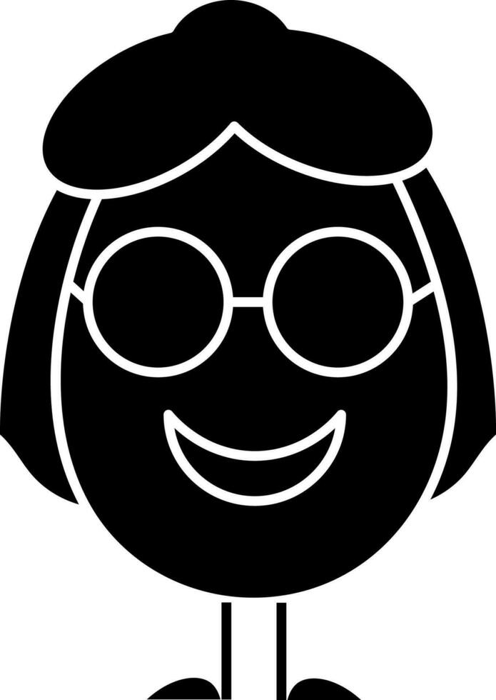 Cartoon Female Egg Wearing Goggles In Glyph Style. vector