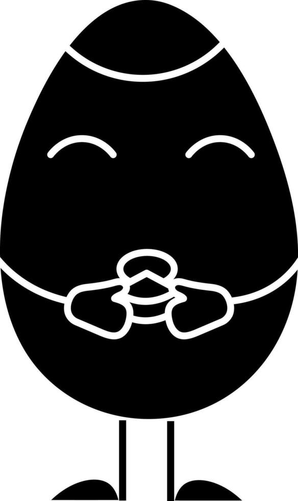 Black And White Cartoon Egg Eating Food Icon. vector