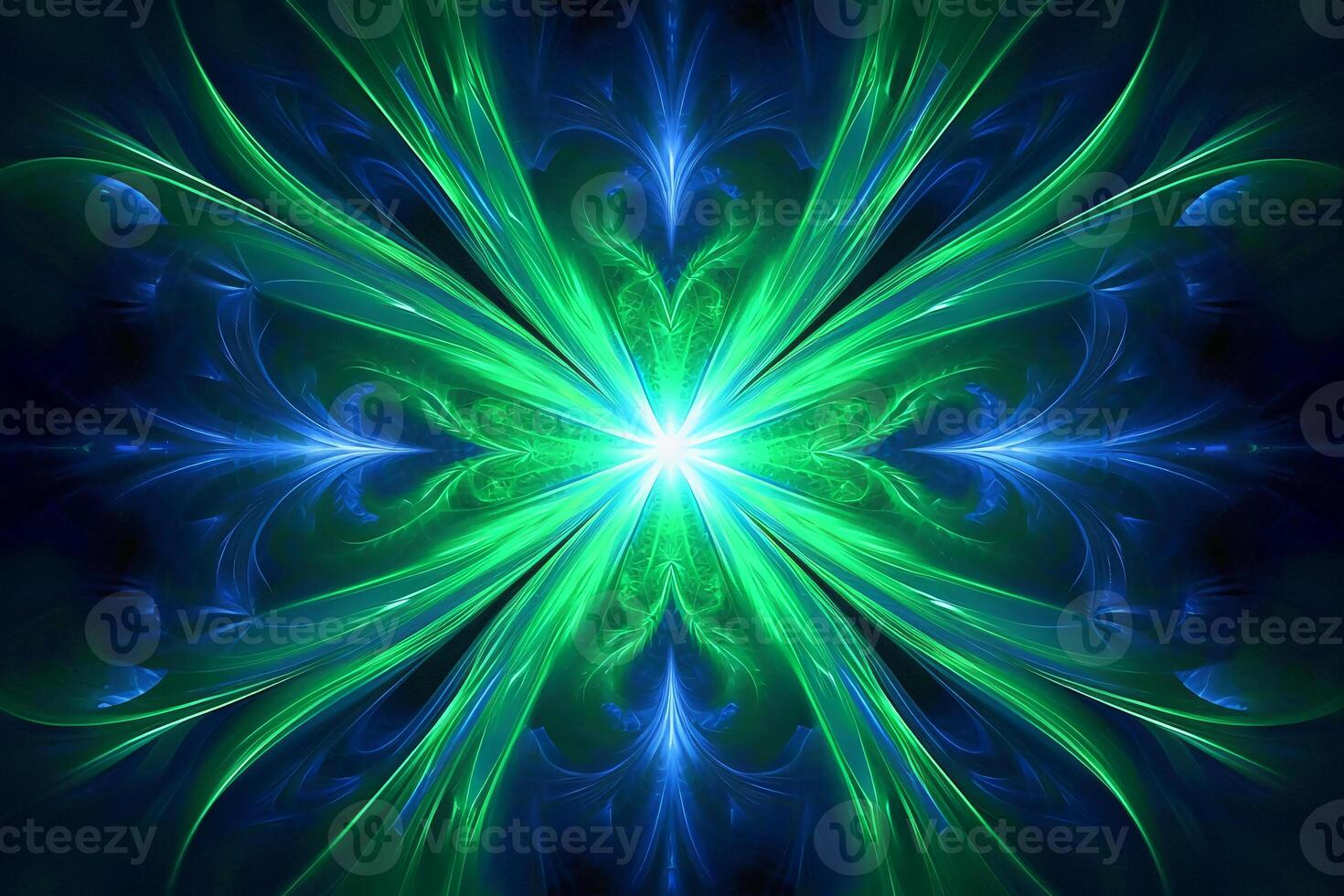 Lazer light fractals, royal blue and green. photo