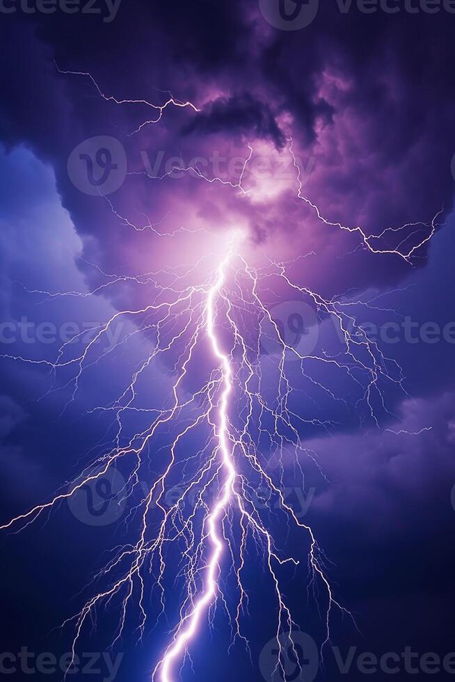 Realistic lightning in dark sky. photo