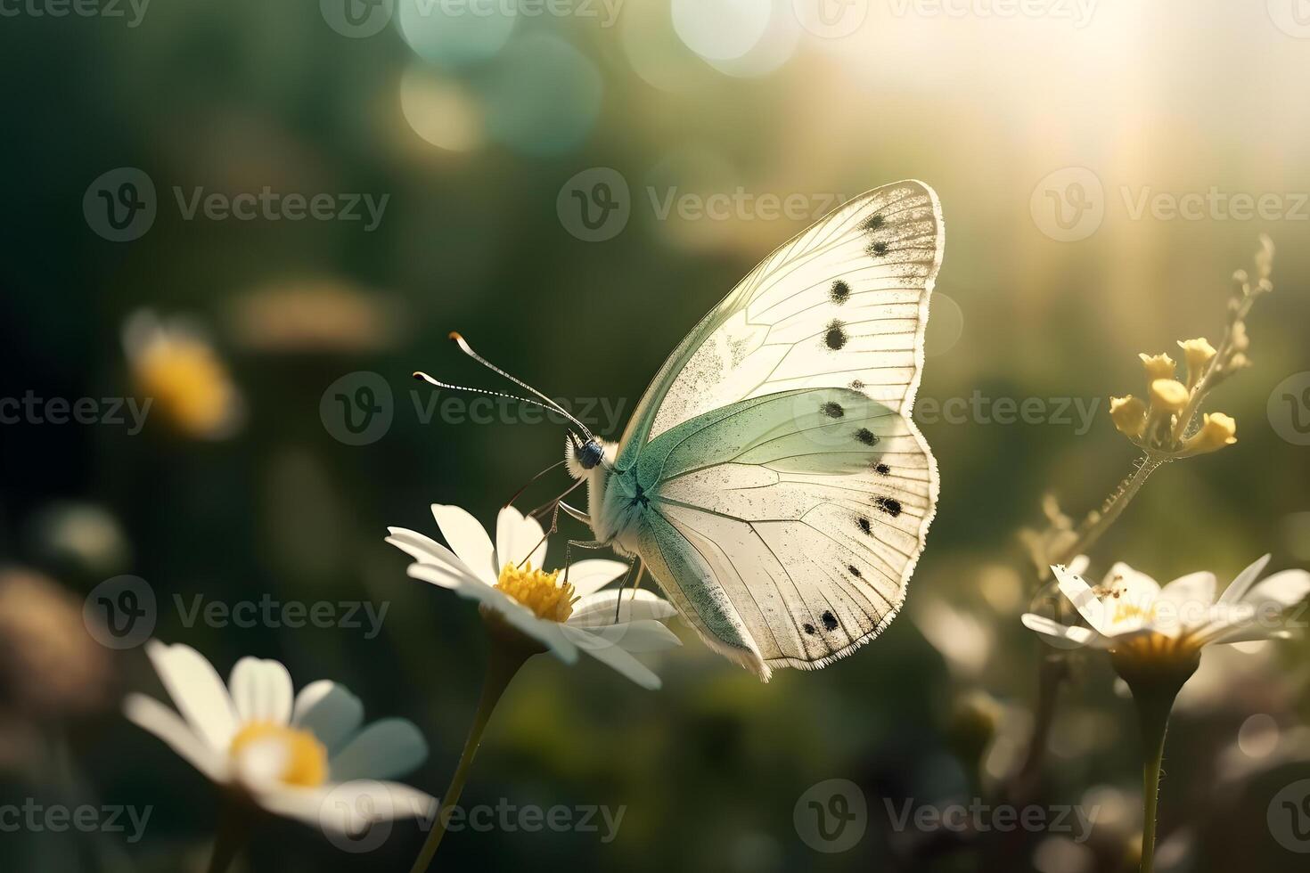 blossoming sakura. branch of blossoming sakura and bright blue morpho butterfly. Neural network photo