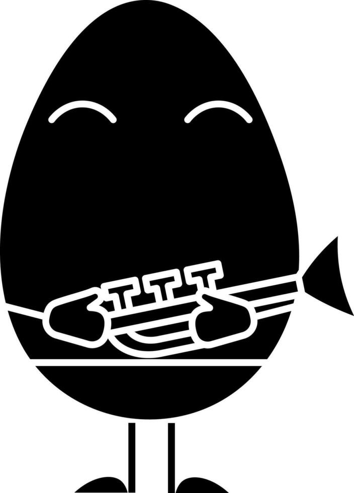 Black And White Cartoon Egg Holding Trumpet Icon. vector