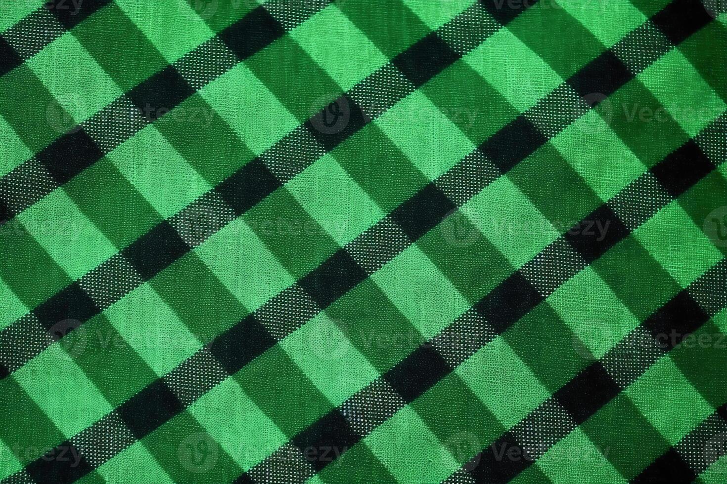green fabric textile pattern, plaid background, linen cotton. photo