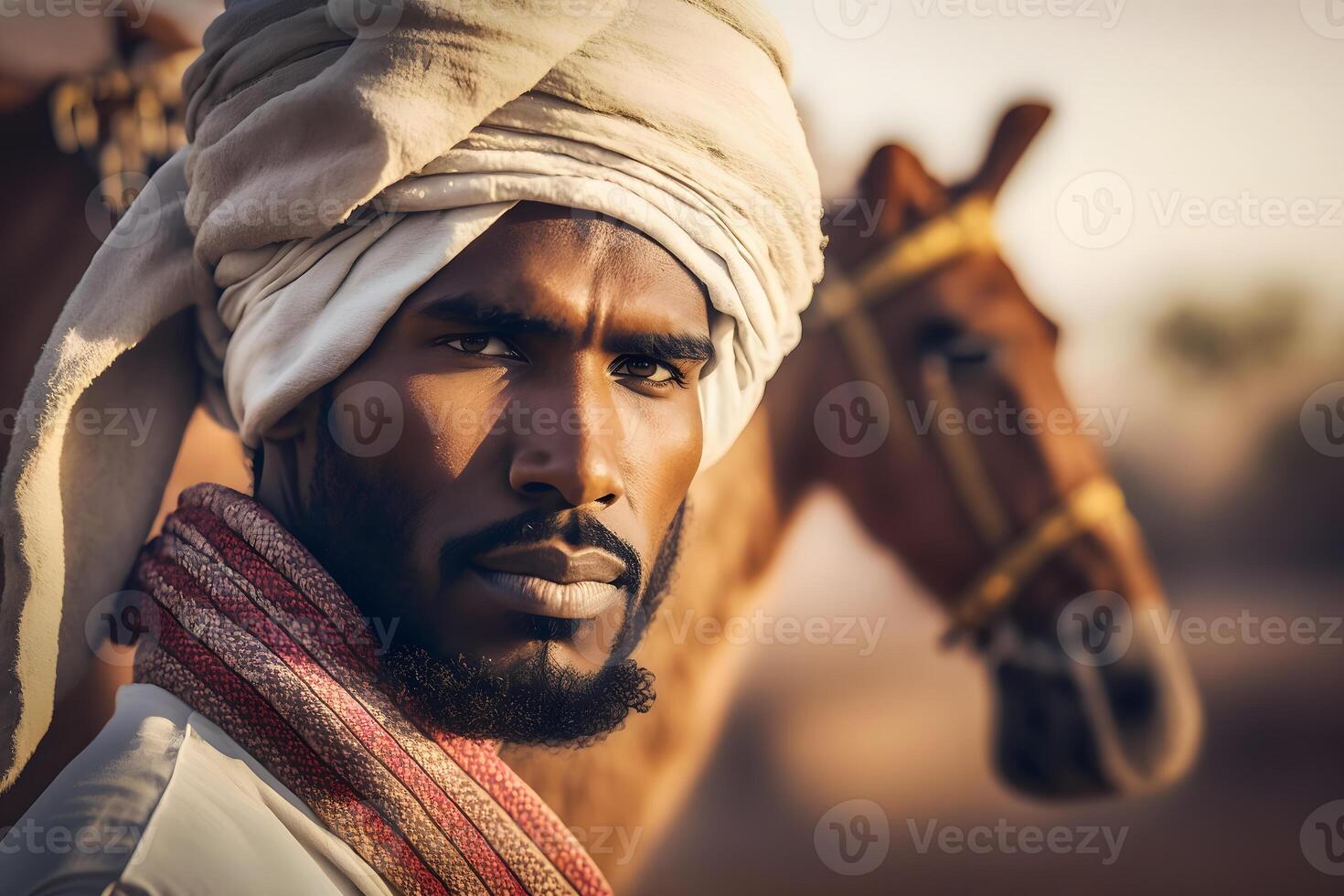 Local Emirati man. Bedouin from United Arab Emirates. Neural network photo