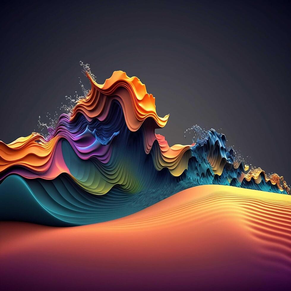Wave background with overlapping line and 3 color shape -3D rendering, photo
