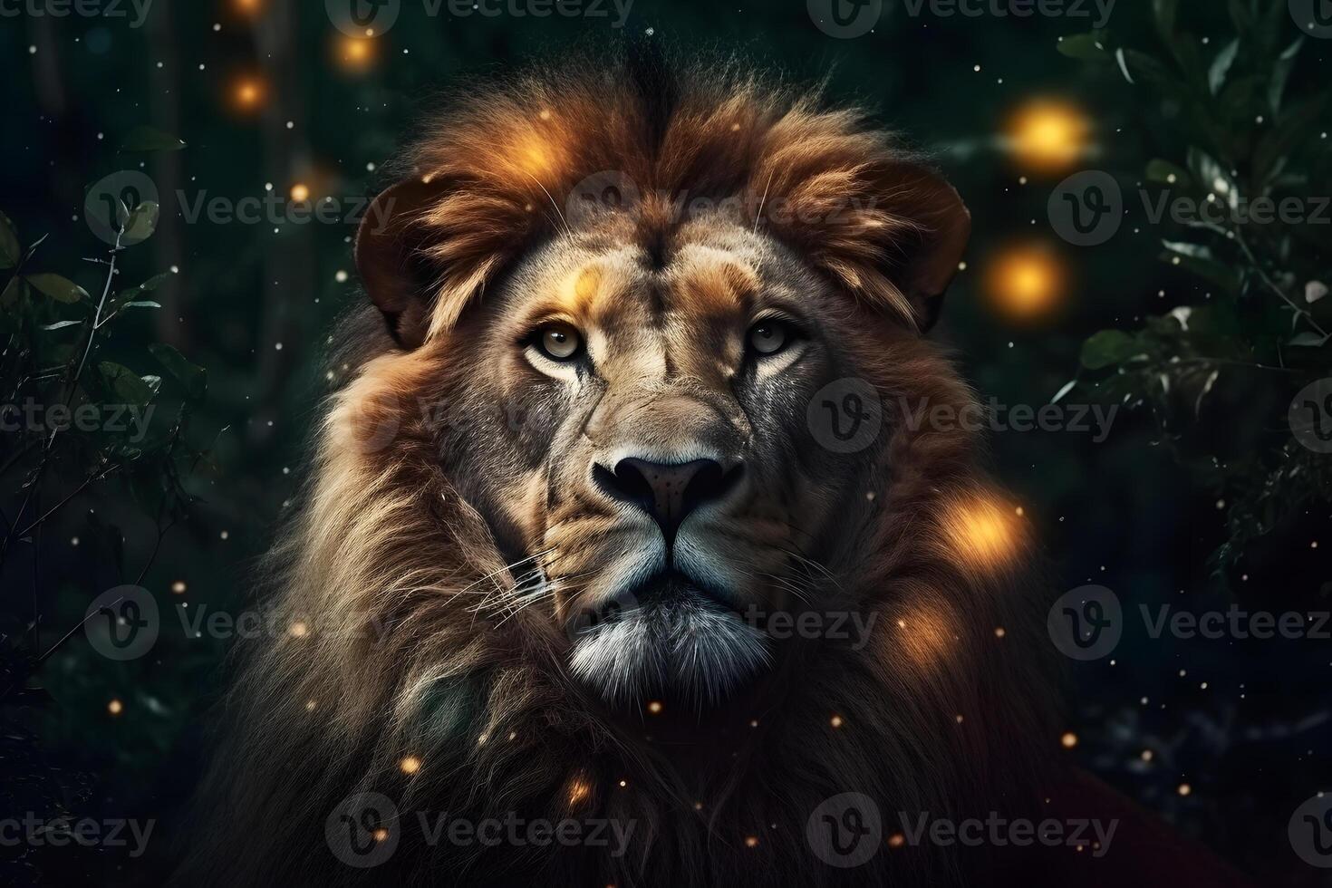 Close-up of lion, Panthera leo in front of black background. Neural network photo