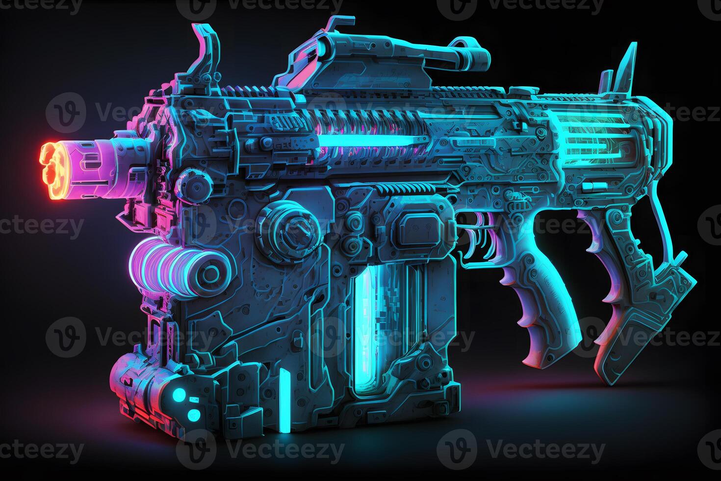 Futuristic cyber weapon, space neon gun. Neural network art photo