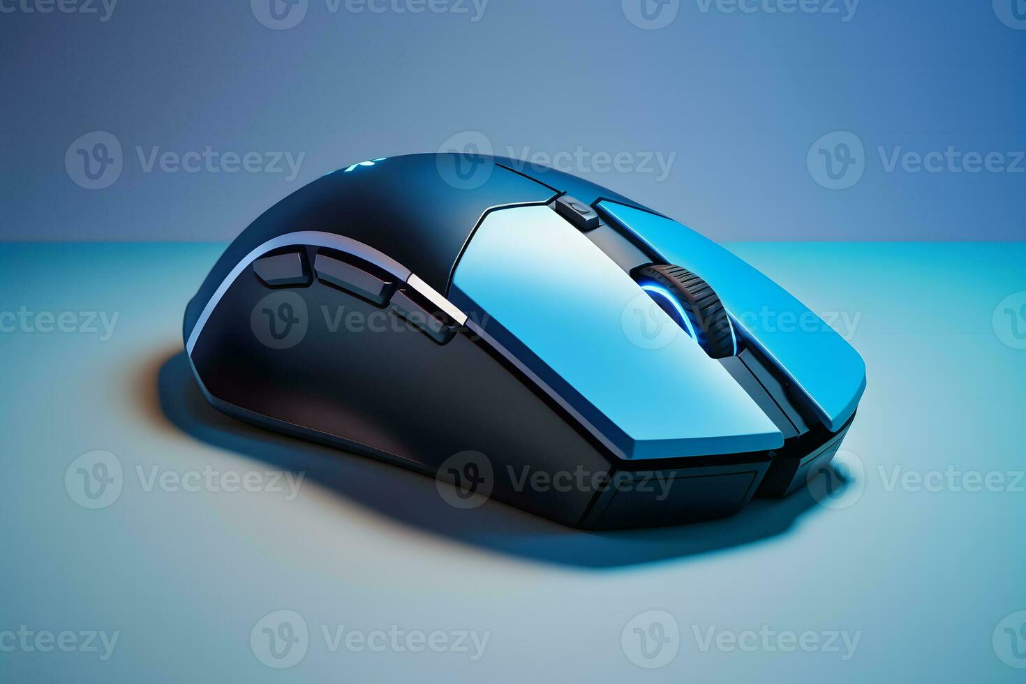 Futuristic custom PC mouse concept with glowing blue tones. Neural network generated art photo