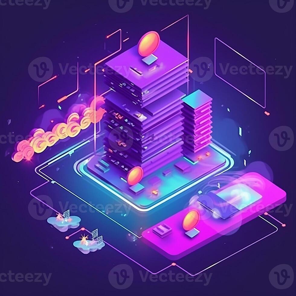 Data transfer concept. File Transfer Protocol. Transfer data to a server or hosting service File sharing isometric. photo