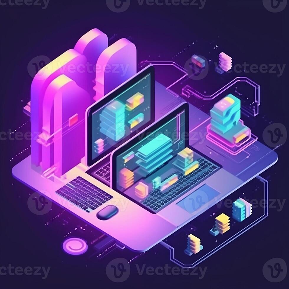 Data transfer concept. File Transfer Protocol. Transfer data to a server or hosting service File sharing isometric. photo