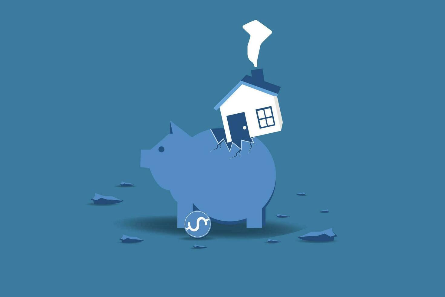 House expense and cost,high interest rate mortgage concept, heavy house broke savings piggybank metaphor of too much payment and cost. vector
