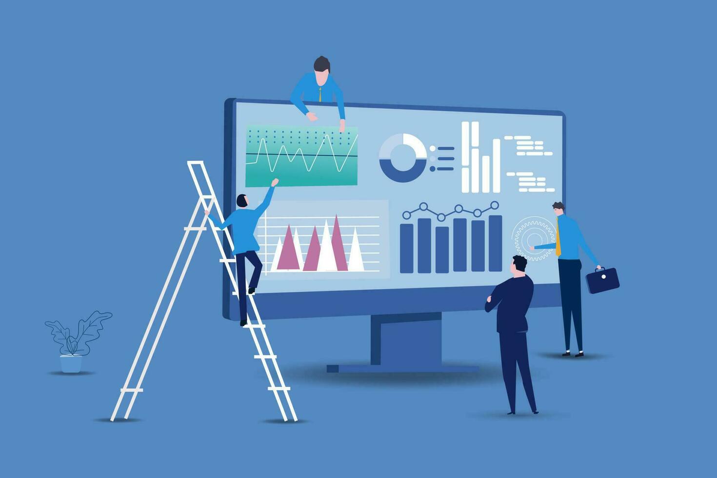 Data analysis, financial dashboard or accounting, corporate revenue or investment profit, tax, budget or marketing strategy concept, business people working with financial dashboard. vector