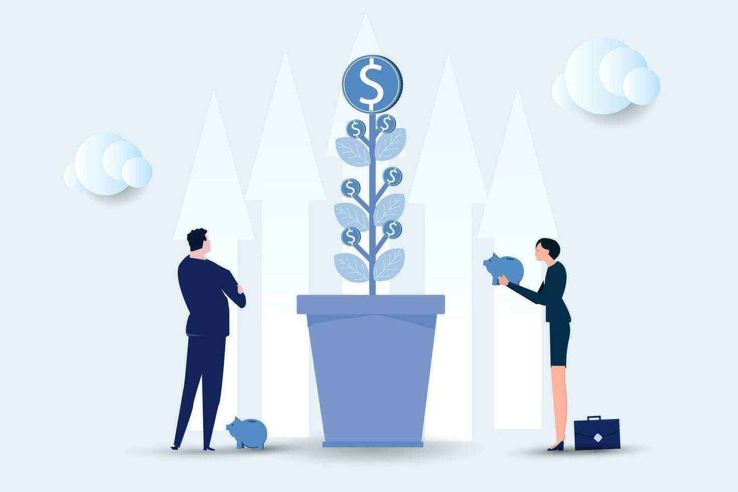 two business looking shadow profit for future. vector