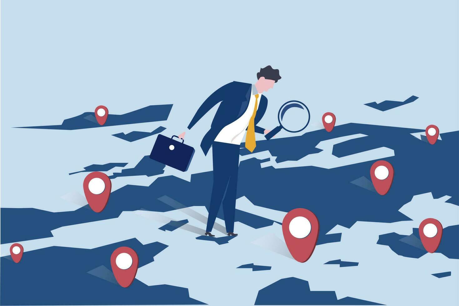 businessman investor looking for investment opportunities standing on map concept.vector illustration. vector