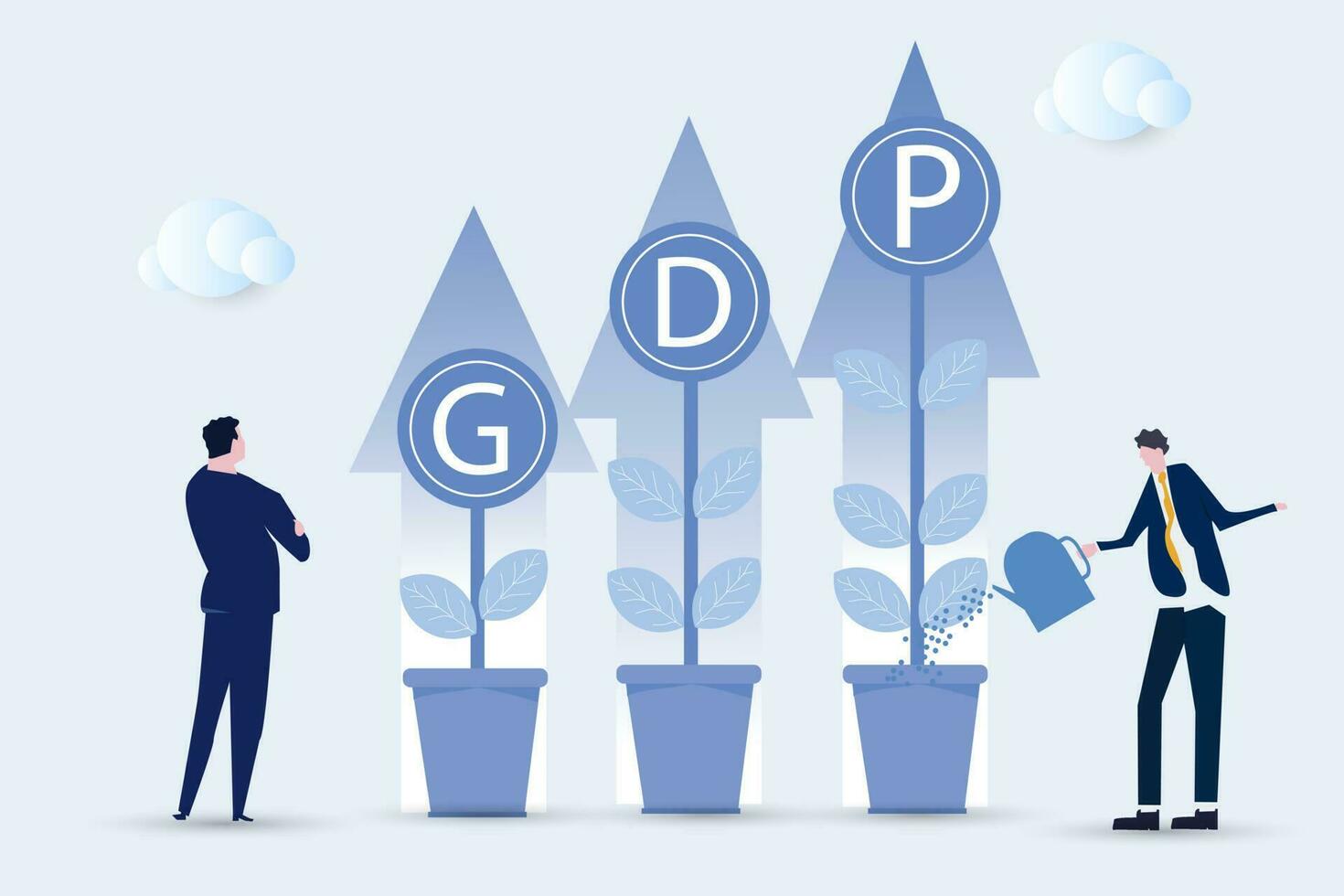 GDP or gross domestic product per capita.Businessman Watering plants arrow.Financial value.vector illustration. vector