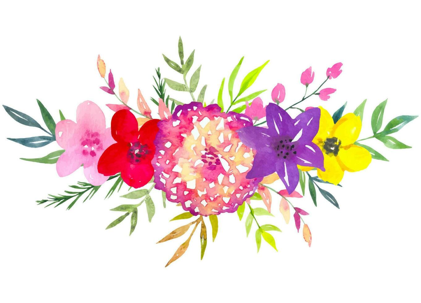 Floral watercolor composition of bright flowers. vector