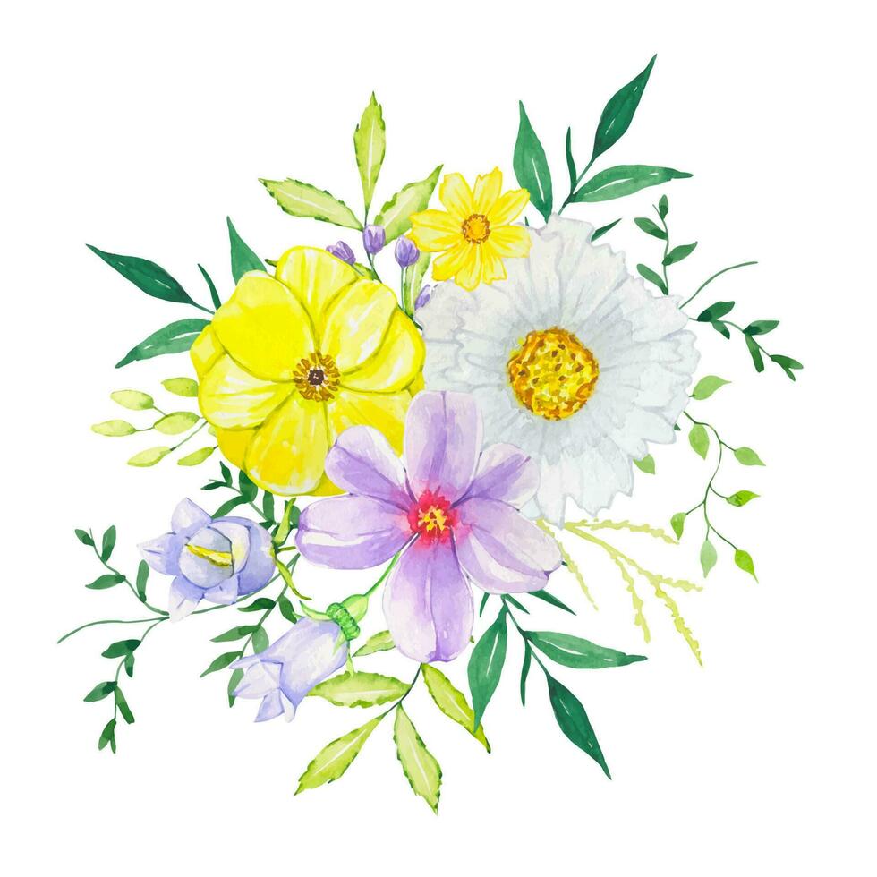 Floral watercolor composition of bright flowers. Summer bright bouquet vector