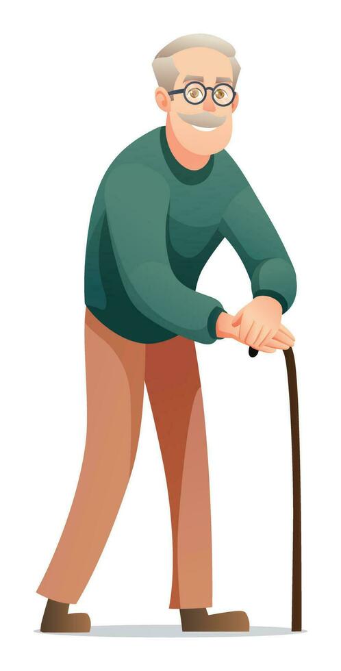 antiguo hombre con un caña. abuelo personaje ilustración vector