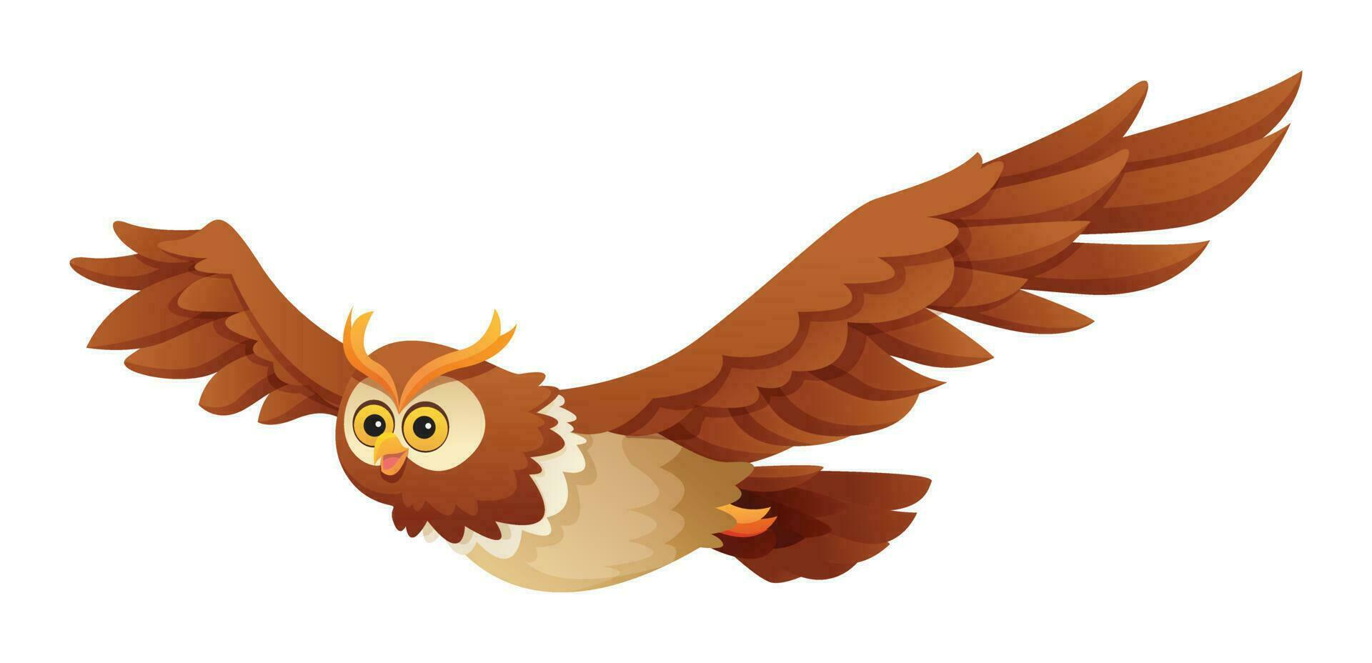 Cute owl flying cartoon illustration isolated on white background vector