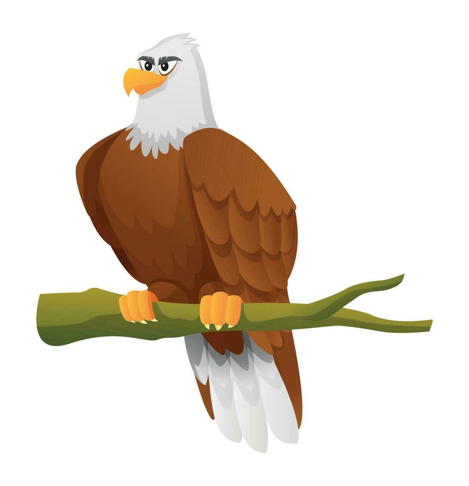 dibujos animados águila sentado en rama ilustración aislado en blanco antecedentes vector