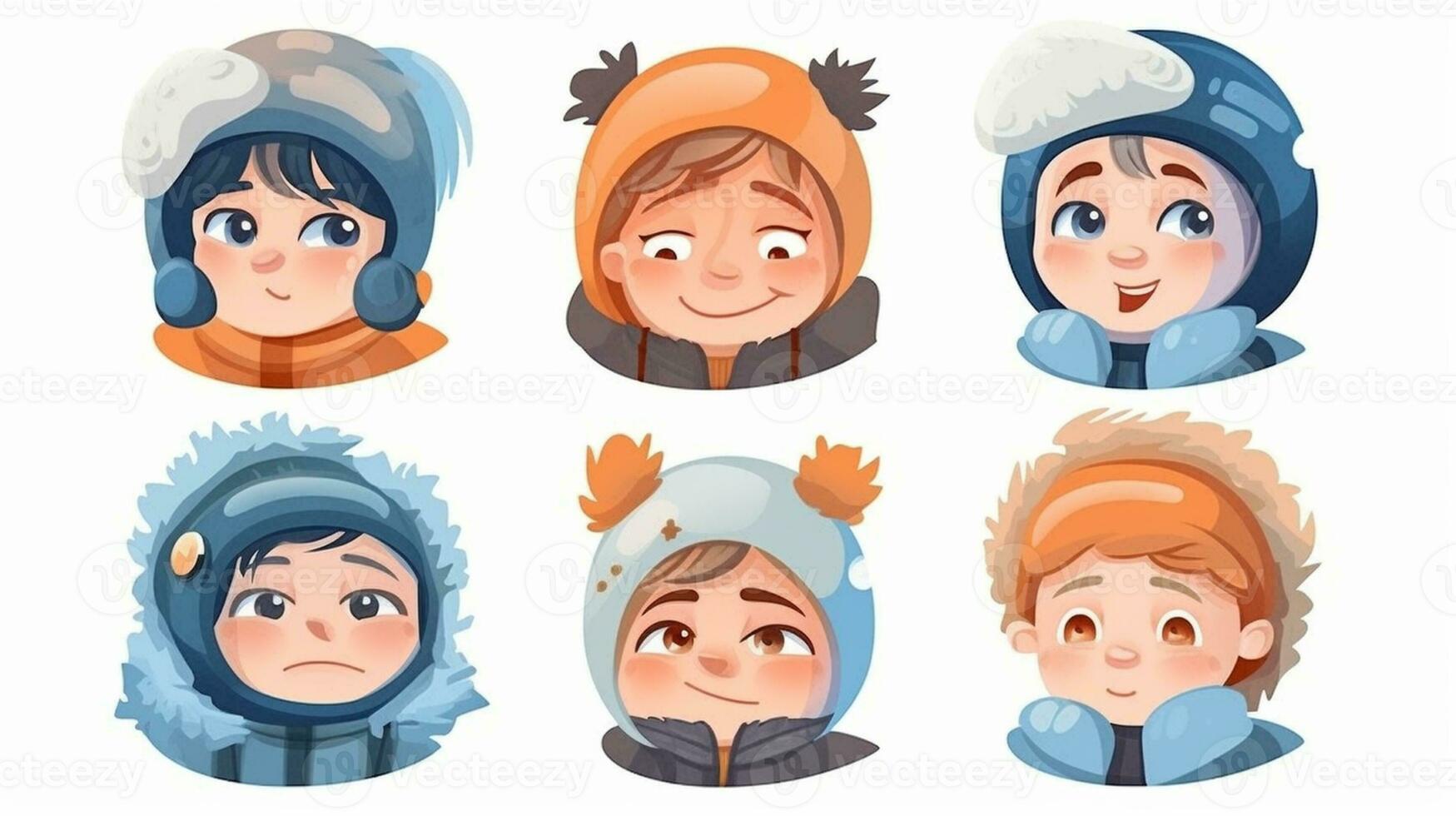 The set of cheerful cartoon characters with bright smiles and expressive faces brought immense joy and fun to the children in the vibrant illustration. photo