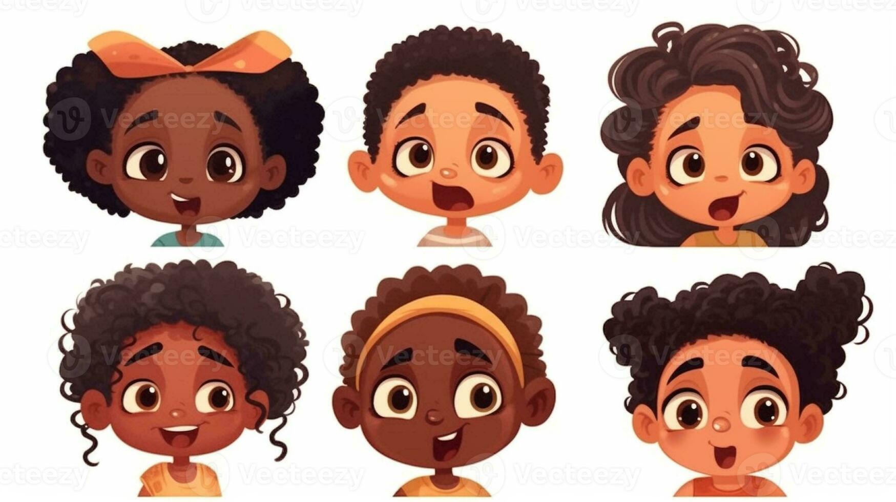 The set of cheerful cartoon characters with bright smiles and expressive faces brought immense joy and fun to the children in the vibrant illustration. photo
