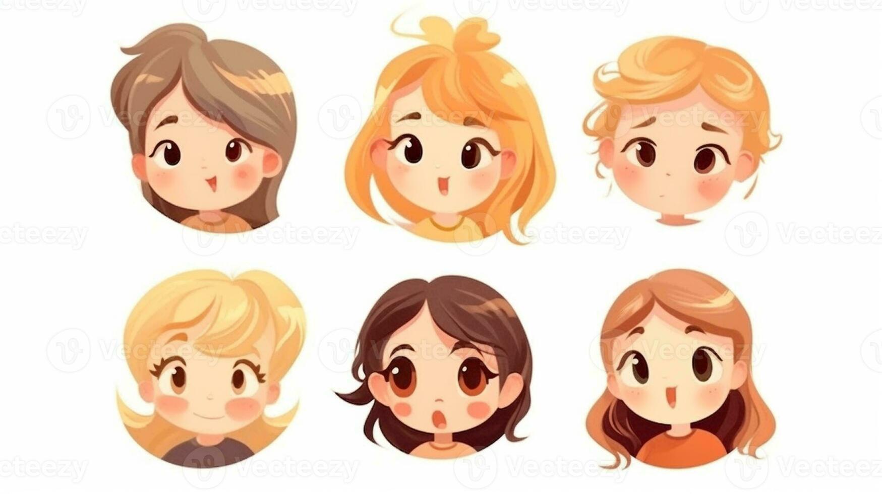 The set of cheerful cartoon characters with bright smiles and expressive faces brought immense joy and fun to the children in the vibrant illustration. photo