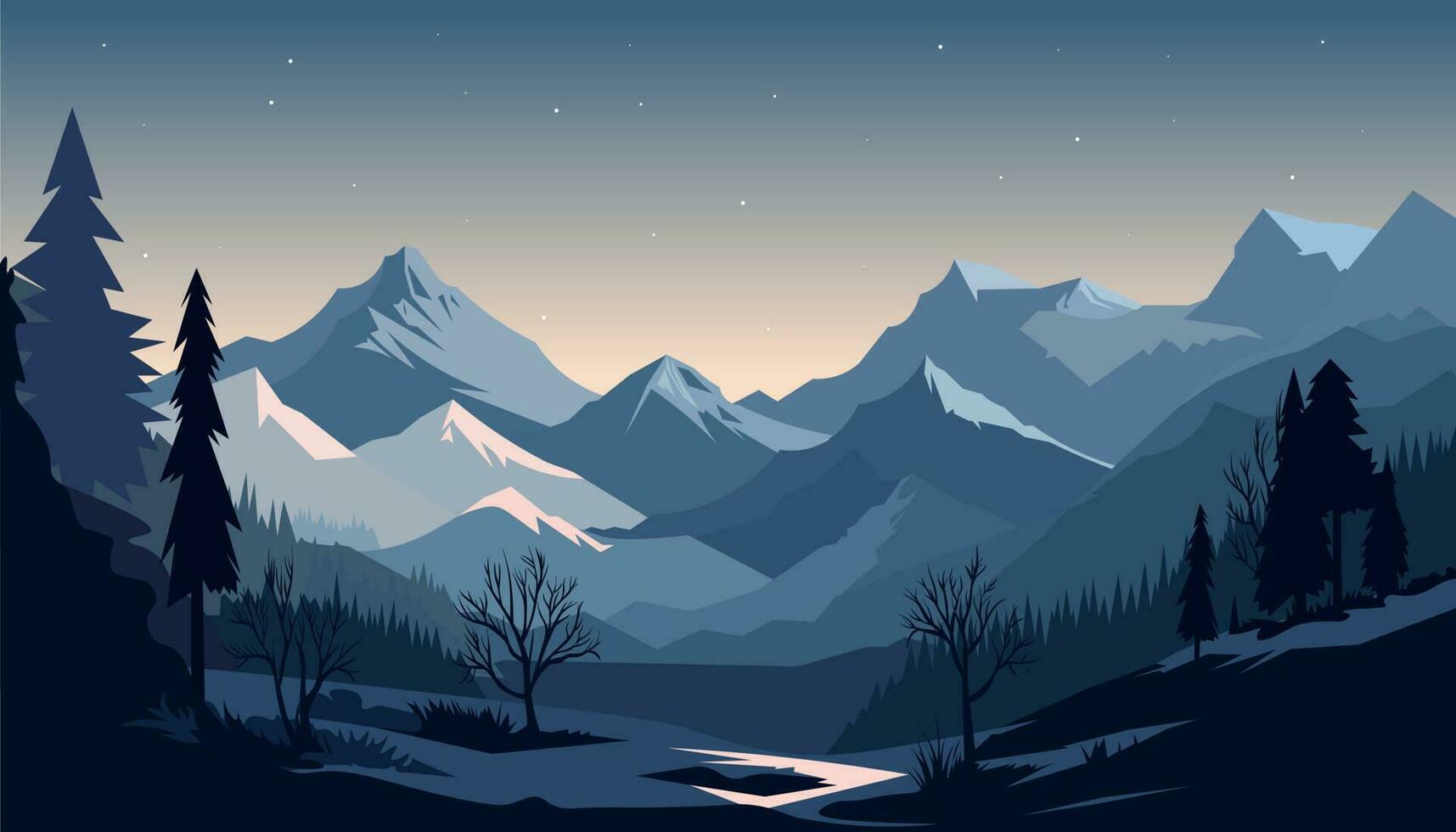 Flat minimalistic design. Panorama of a mountain landscape. Easy to change colors. vector