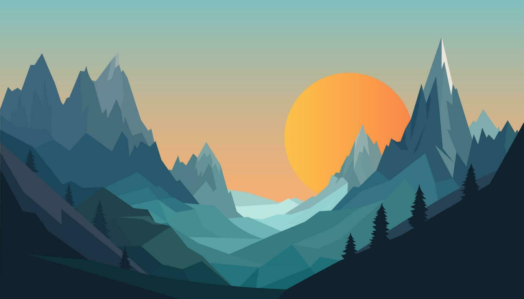 Flat minimalistic design. Panorama of a mountain landscape. Easy to change colors. vector