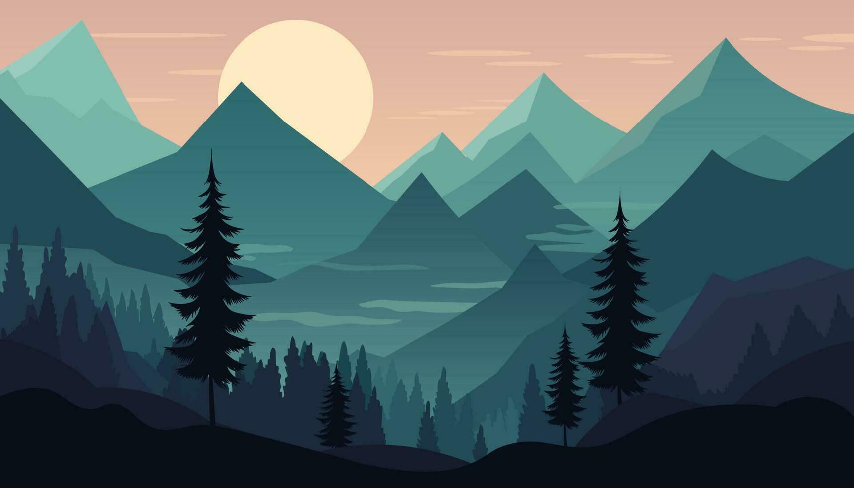 Flat minimalistic design. Panorama of a mountain landscape. Easy to change colors. vector