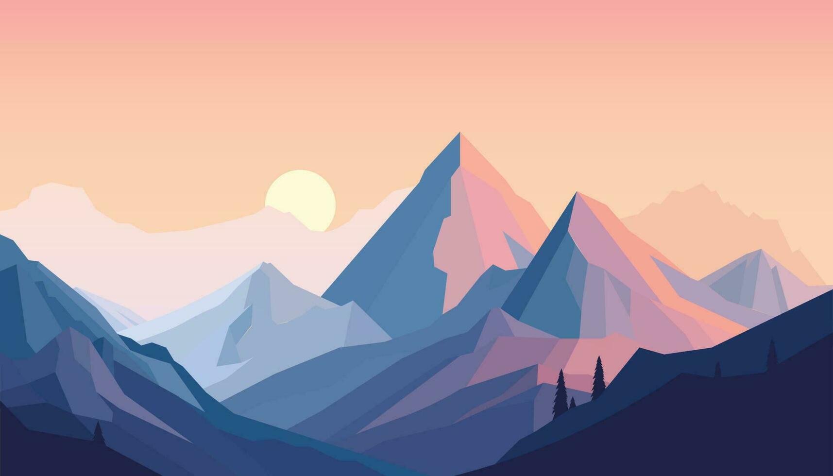 Flat minimalistic design. Panorama of a mountain landscape. Easy to change colors. vector