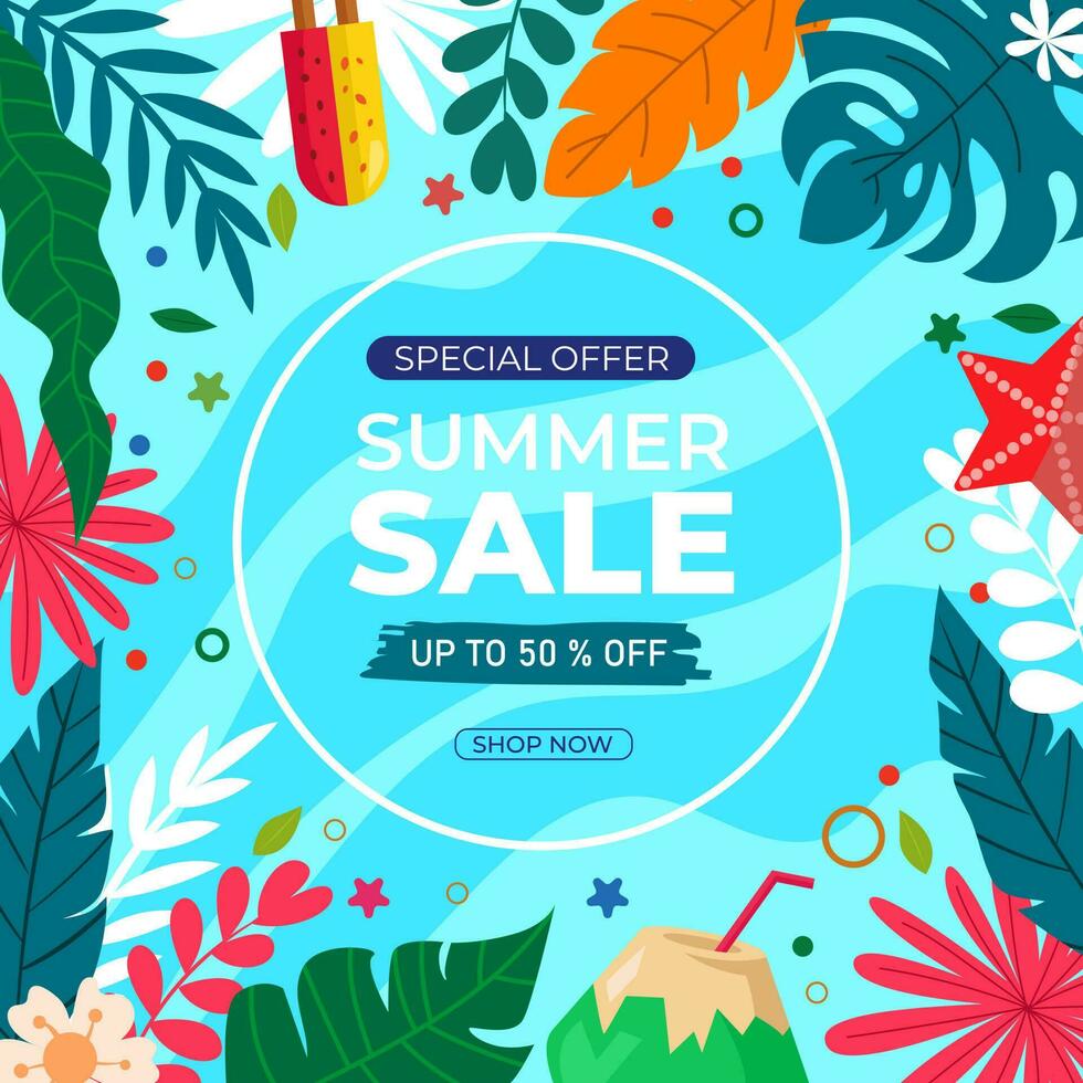 Summer sale template with tropical elements vector