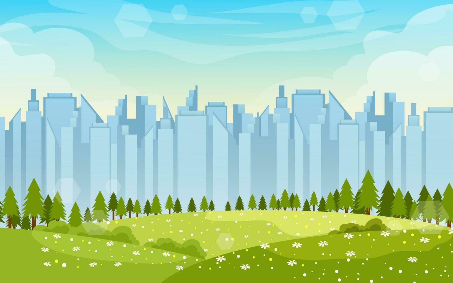 Beautiful summer park with city building landscape vector