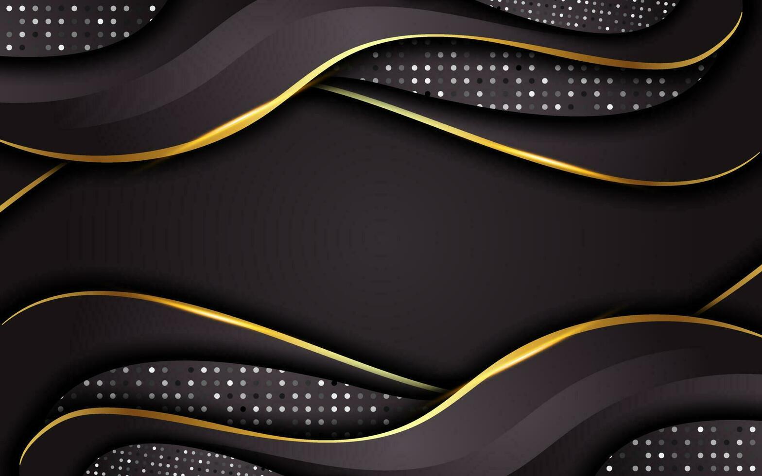 luxury background black dynamic overlapped layer with elegant glow golden effect and glitter vector