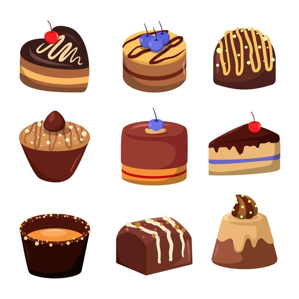 Variety of Chocolate Set Elements Icon vector