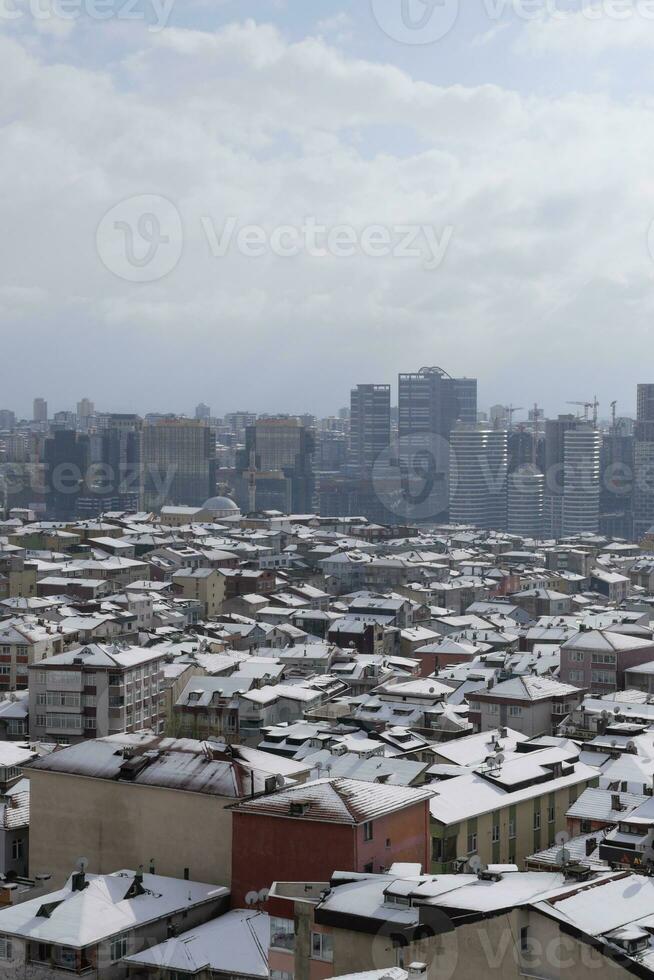 top view of Snow cityscape in istanbul photo
