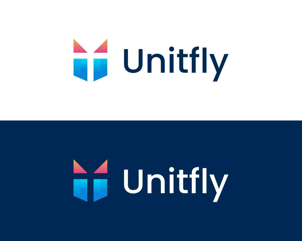 U with wing Minimalist logo design concept vector