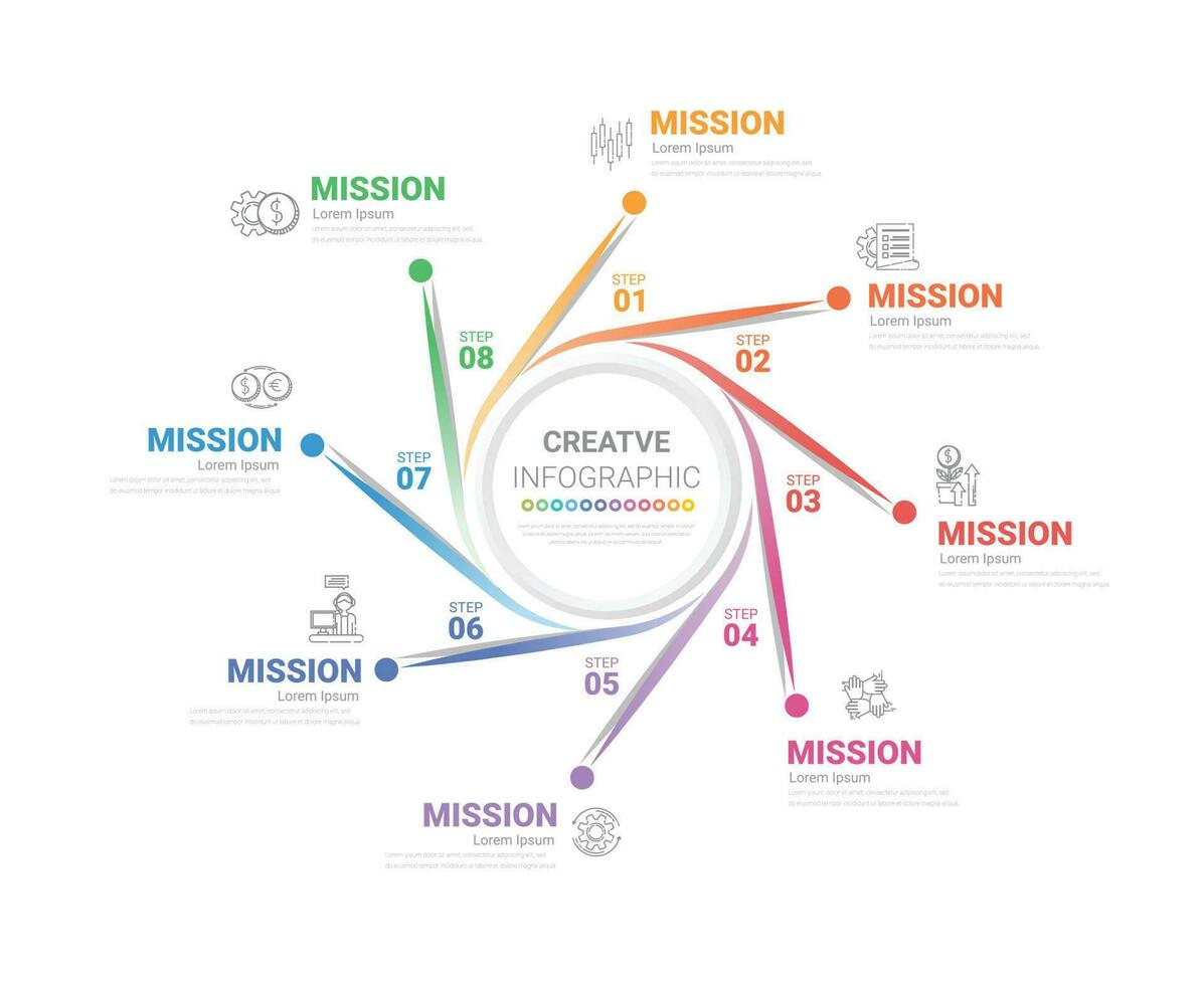 Circle Infographic thin line design and 8 options or steps. Infographics for business concept. vector