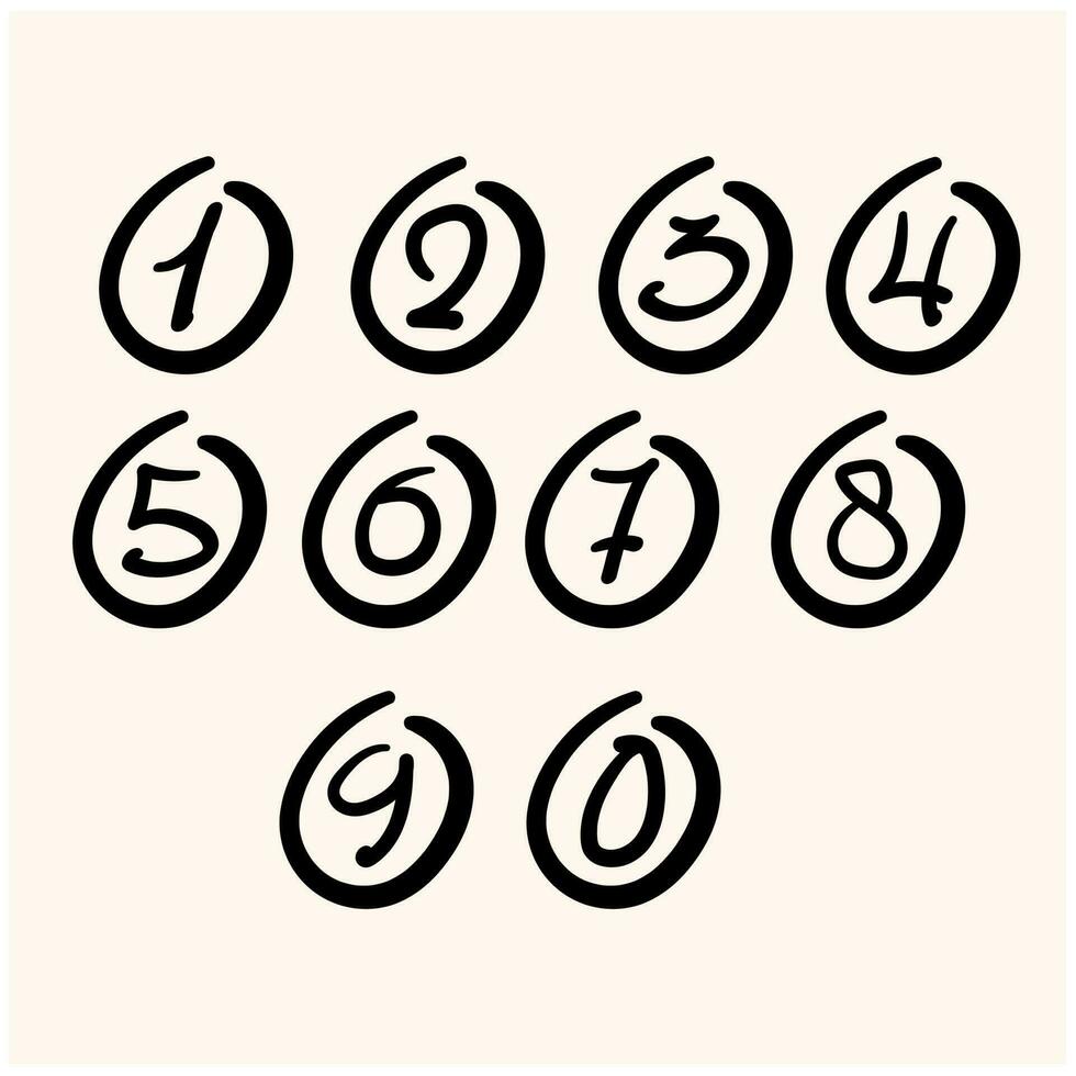 Scribble Circle Font Hand Drawn Numbers Black Isolated Vector