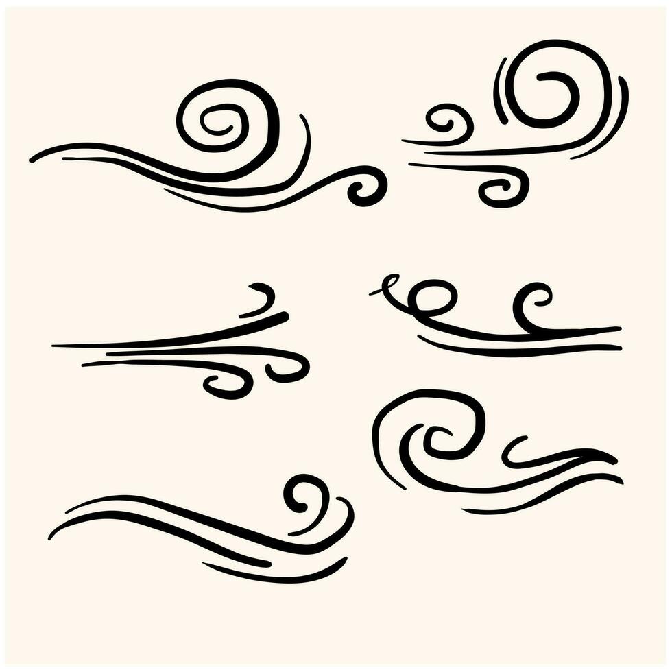 doodle wind blow, gust design isolated on cream background. vector hand drawn illustration