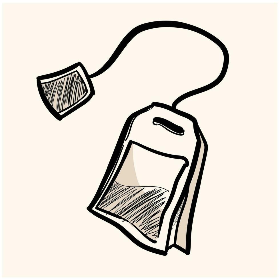 té bolsa, un mano dibujado vector ilustración de un té bolsa.
