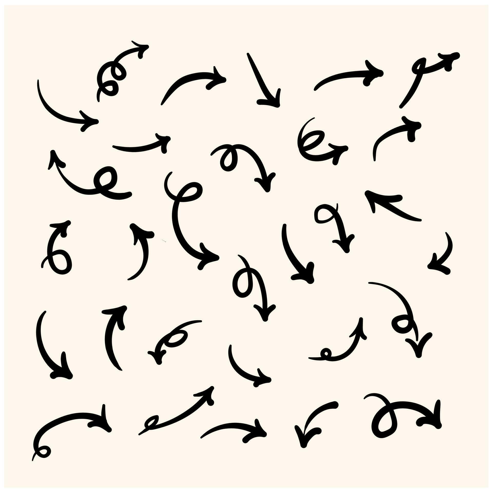 hand drawn arrow icon Set. icon arrows in various directions. Doodle