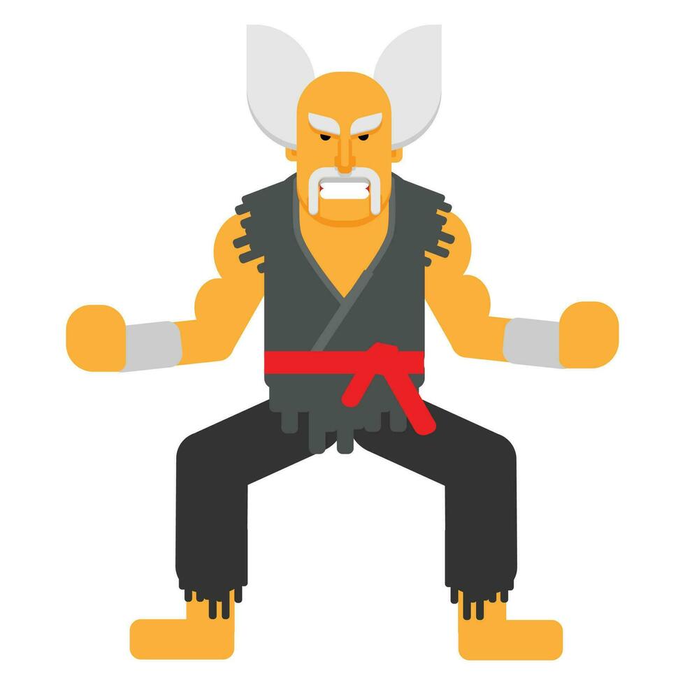 Angry old karate master. Flat style fighting character. vector