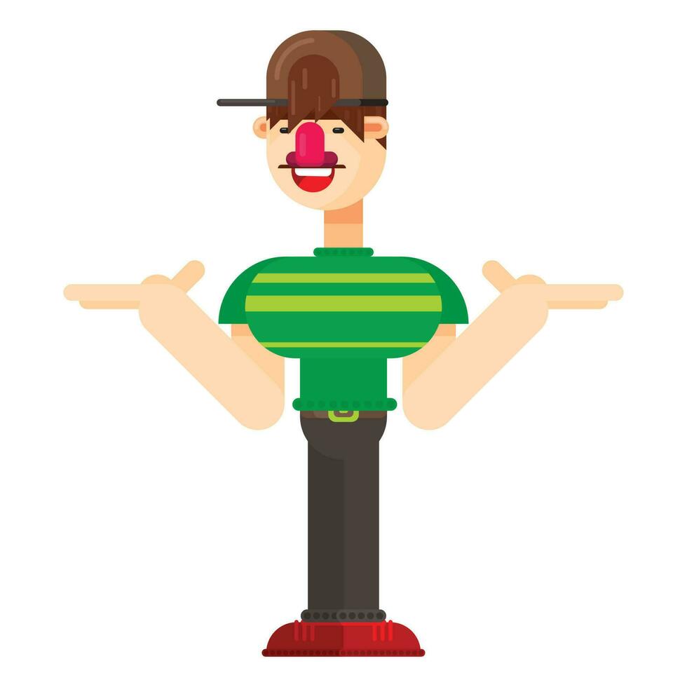 Standing waiter boy, hands in carrying position. flat design vector illustration
