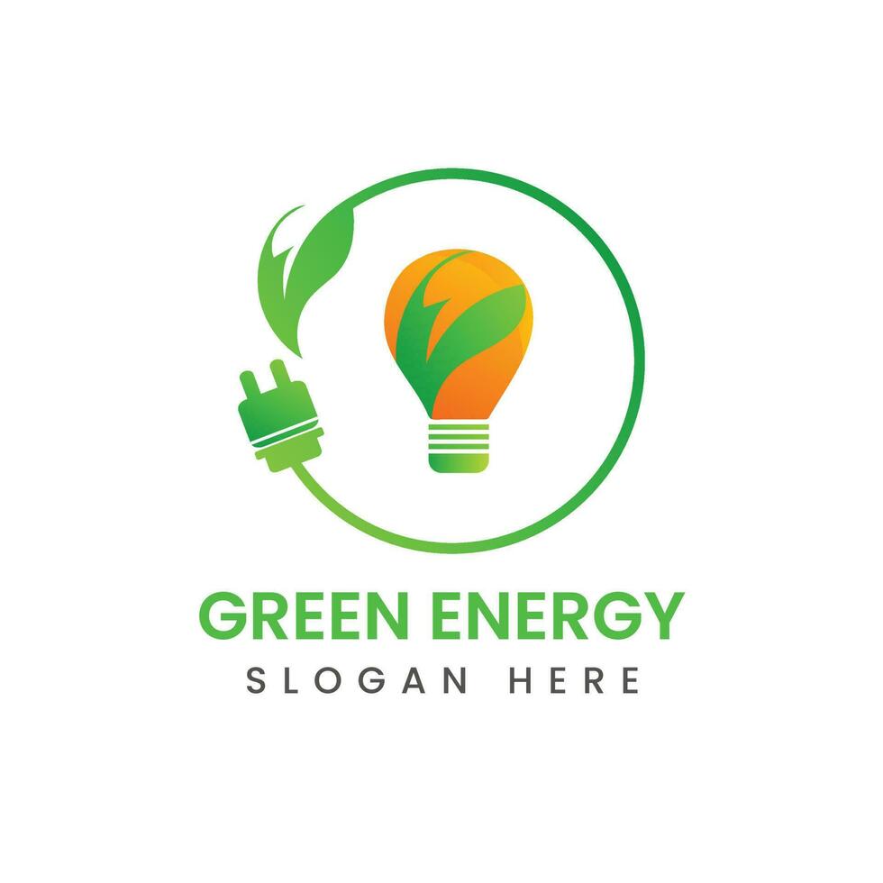 Green energy logo with blub design vector template.