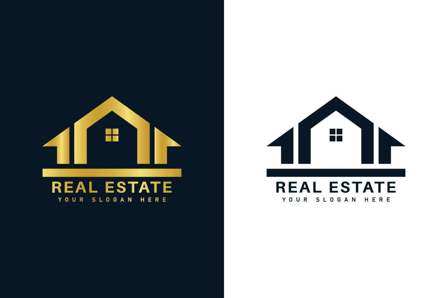 Abstract real estate logo template design with golden color. vector