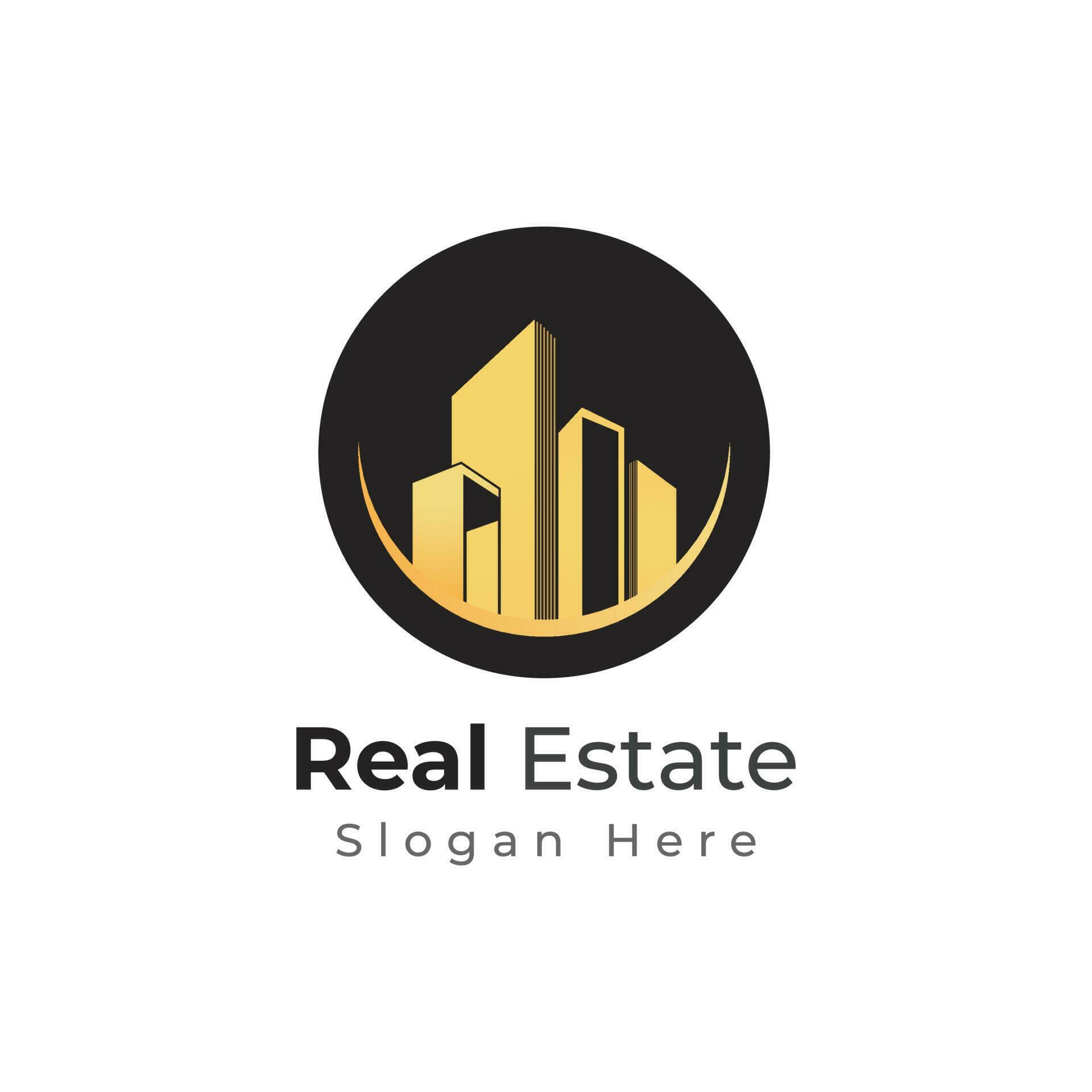 Golden real estate property logo design vector illustration. 24200912