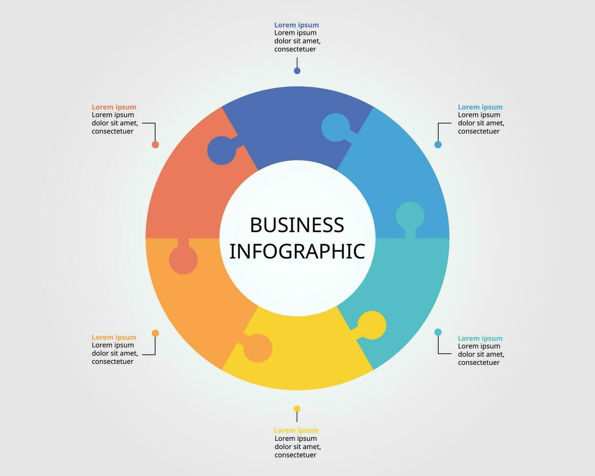 Jigsaw template for infographic for presentation for 6 element vector