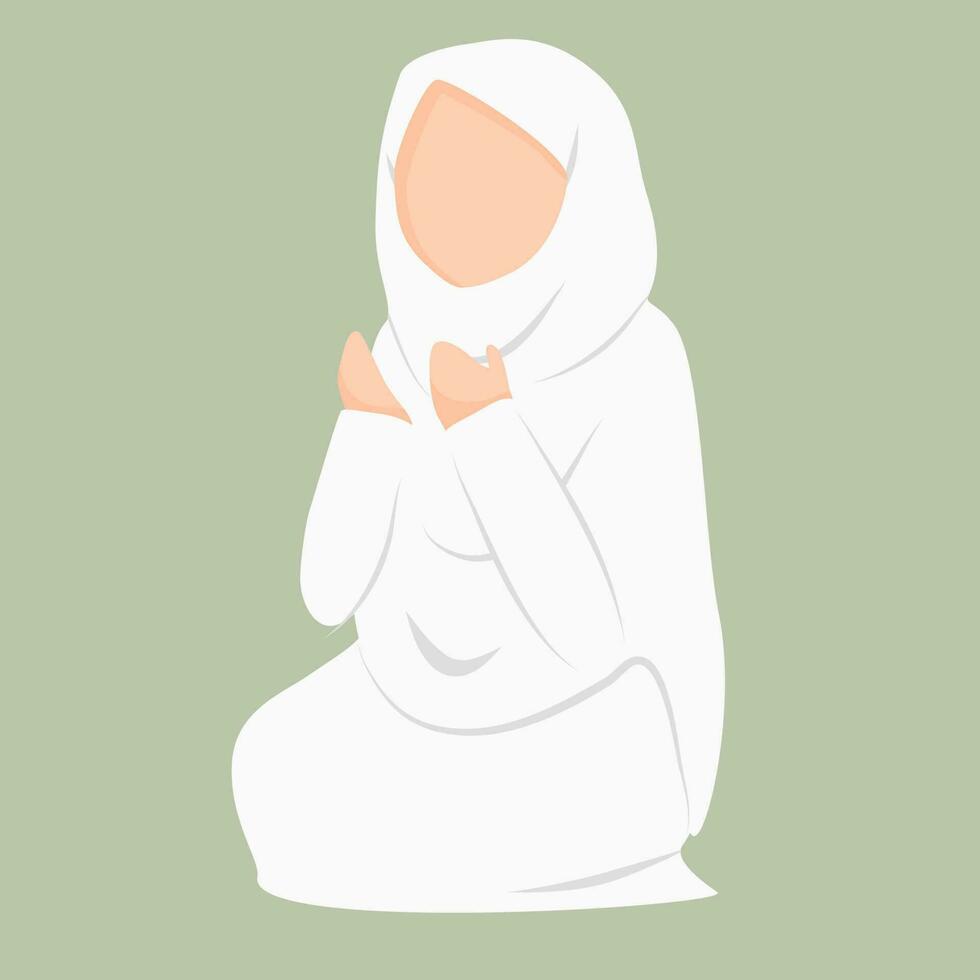 women wearing ihram clothes are praying vector